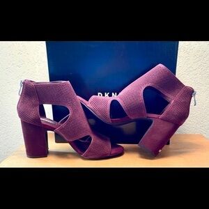 NIB-DKNY Wine Suede Mesh Cut-Out Sandal